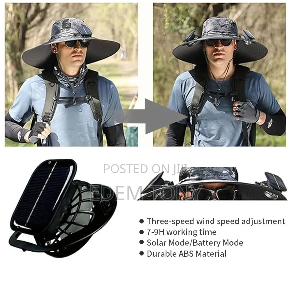 Outdoor Rechargeable/Solar Cooling Sun Hat With Two Fans