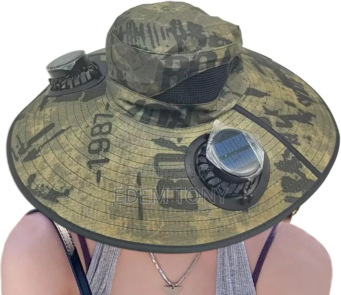 Outdoor Rechargeable/Solar Cooling Sun Hat With Two Fans