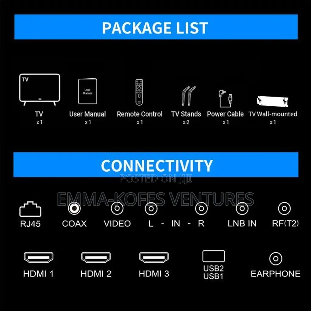 Smart TV 43'' - Frameless Android Smart FHD LED TV - HDMI - Black
