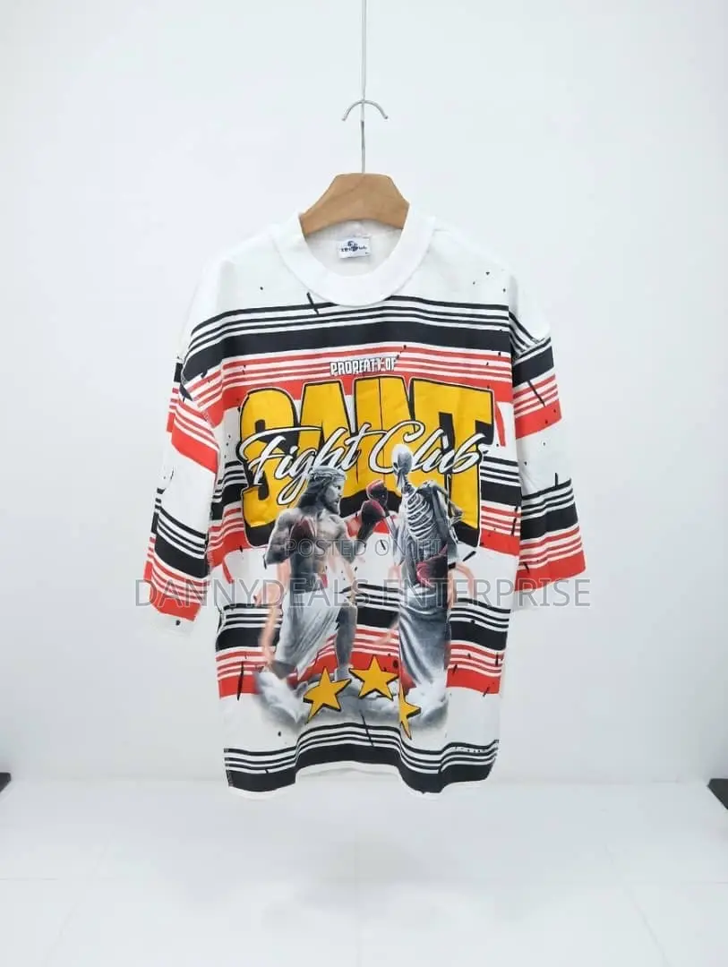 Saint Fight Club Graphic Tee – Oversized Striped