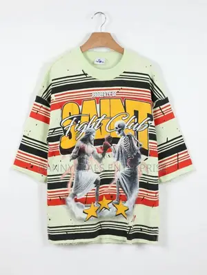 Saint Fight Club Graphic Tee – Oversized Striped