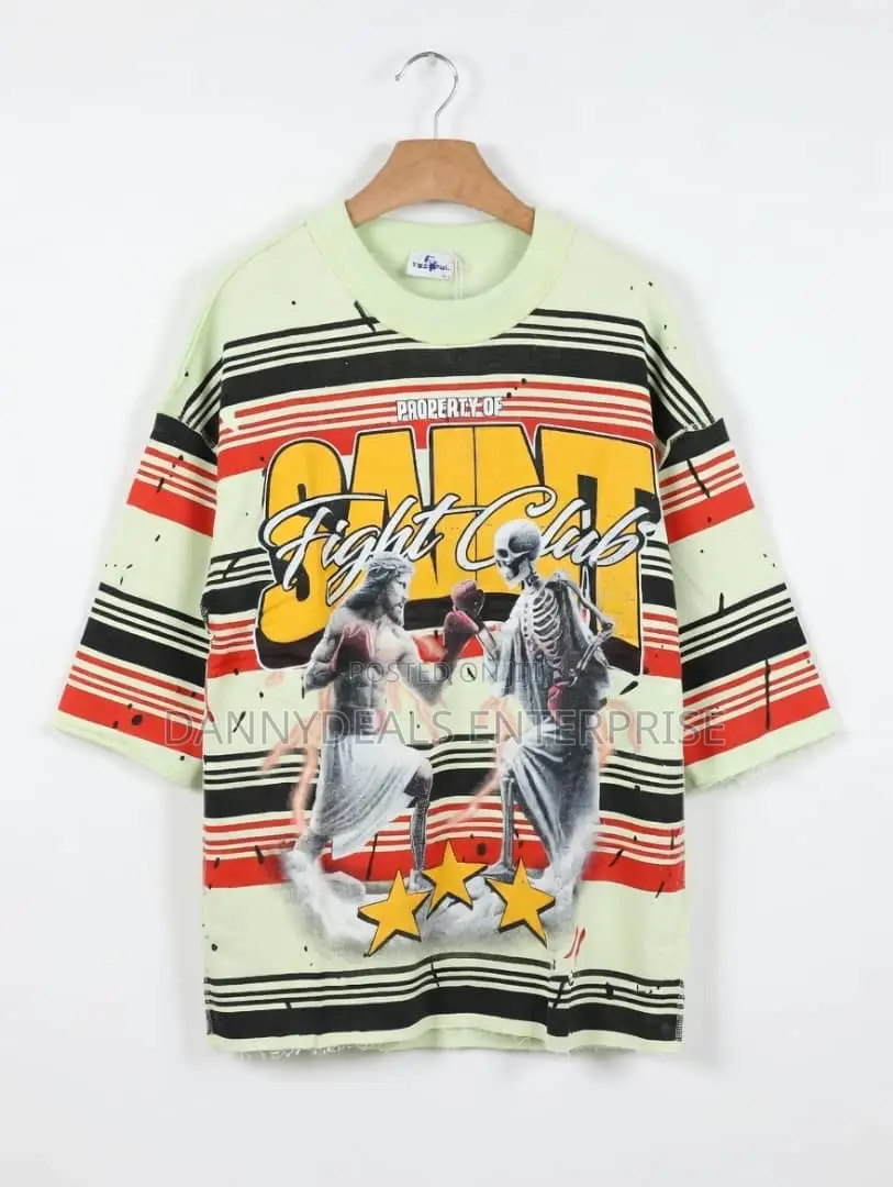 Saint Fight Club Graphic Tee – Oversized Striped