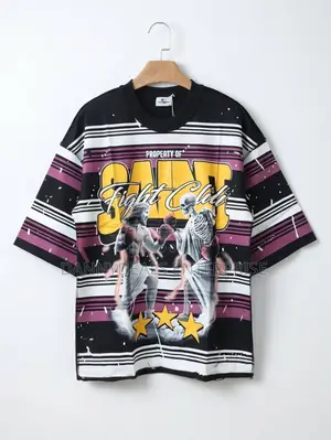 Saint Fight Club Graphic Tee – Oversized Striped