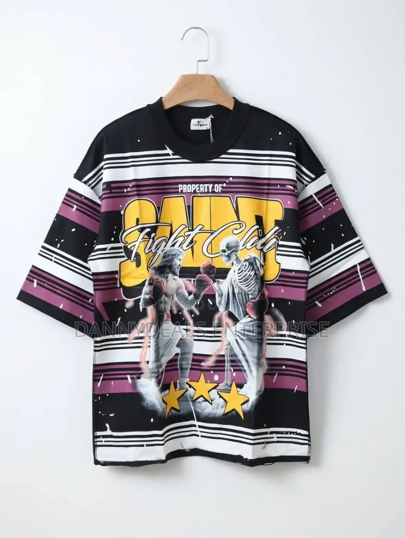 Saint Fight Club Graphic Tee – Oversized Striped