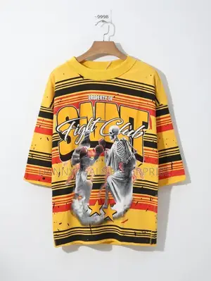 Saint Fight Club Graphic Tee – Oversized Striped