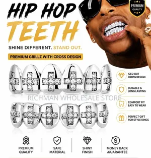 Hip Hop Iced Out Grillz Teeth Cap Set – Silver Unisex Fashion Mouth