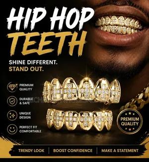 Hip Hop Iced Out Grillz Teeth Cap Set – Silver Unisex Fashion Mouth