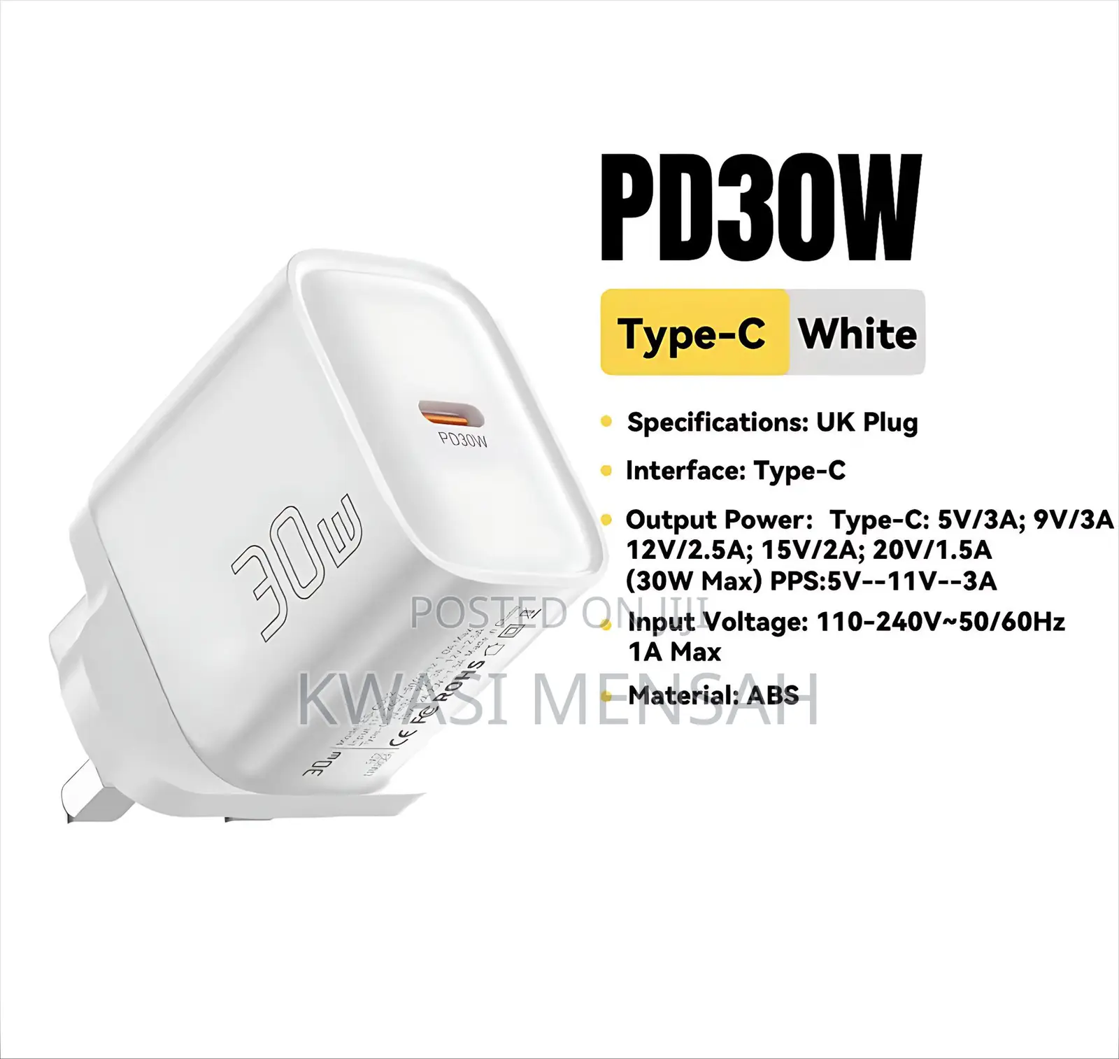 Essager Mini 30W Type C Charger PD QC3.0 Fast Type C Charger
