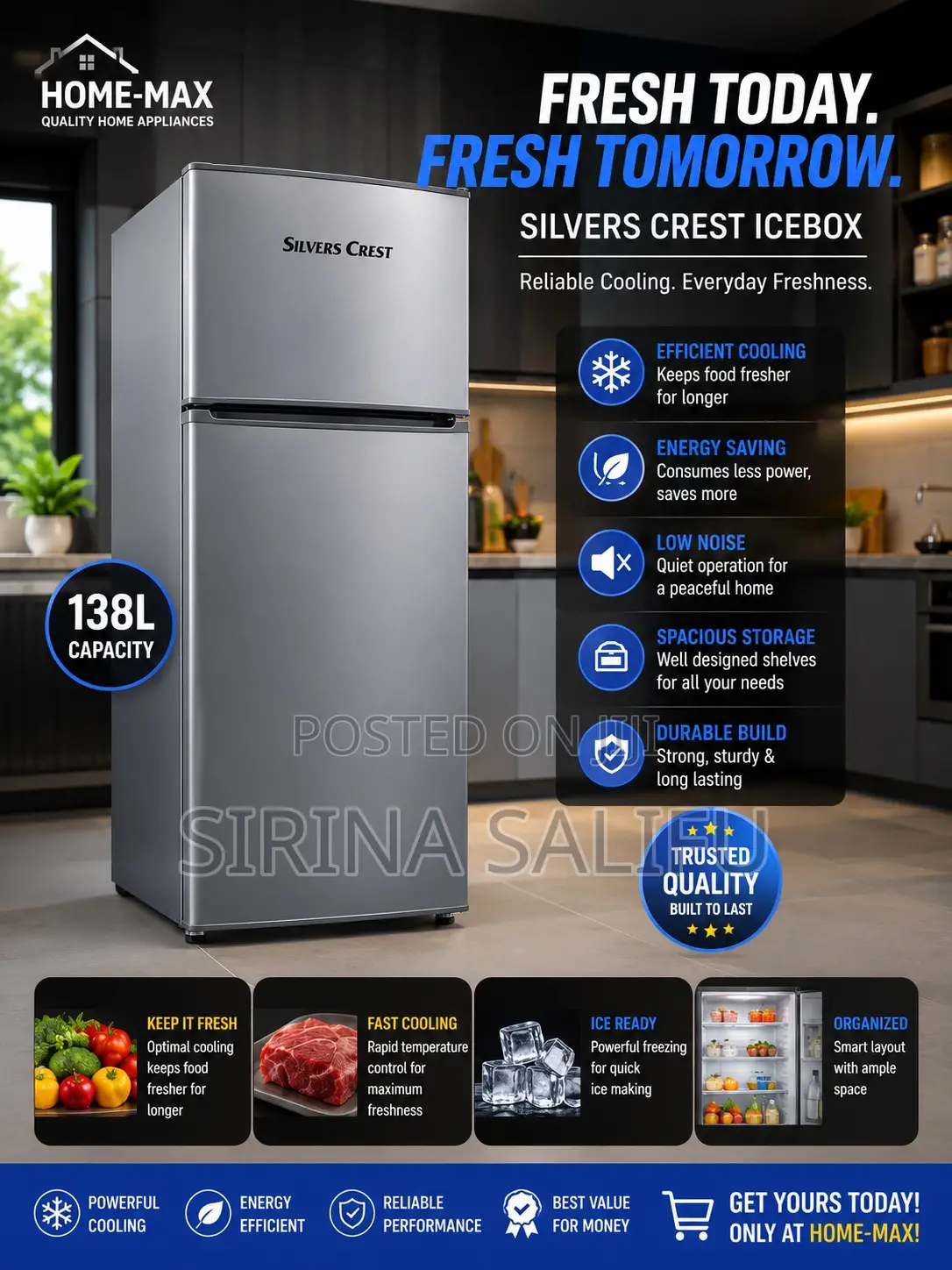 Silvers Crest 138L Double Door Icebox