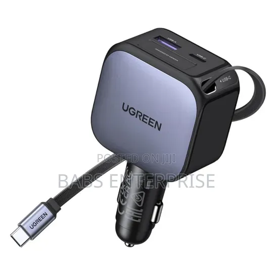 UGREEN 55909B 90W 1C1A With 1 Retractable Cable Car Charger