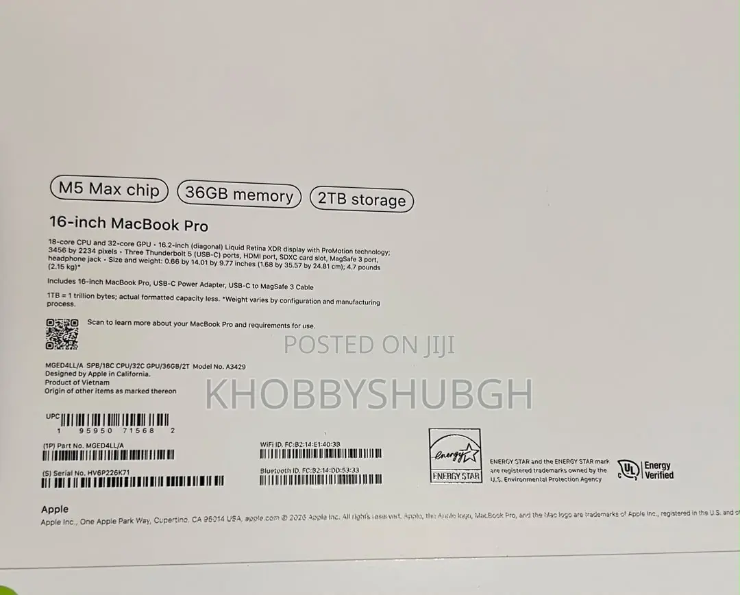 New Laptop Apple MacBook Pro 2026 M5 Max 36GB Apple M5 Max SSD 2T
