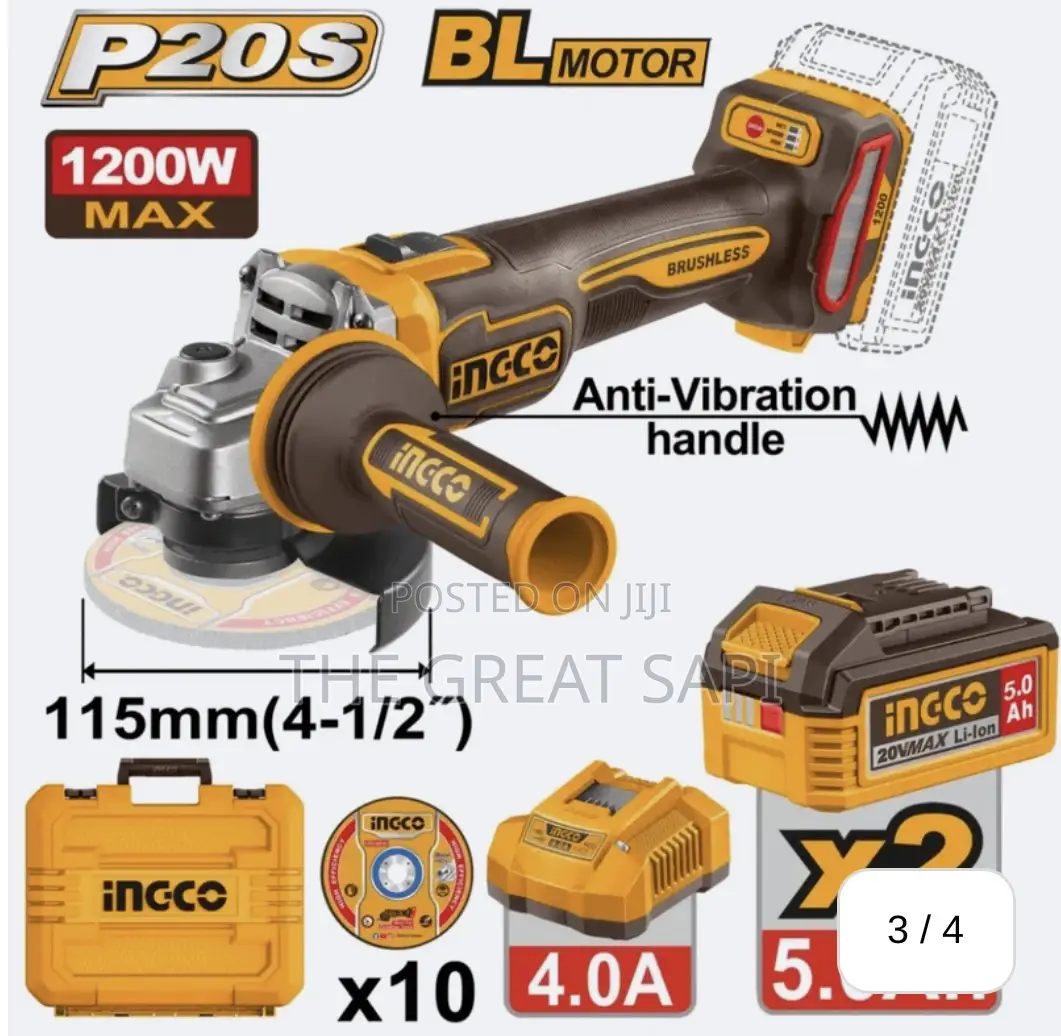 Ingco 2"Cordless Angle Grinder 1200w With Battery and Charger Included