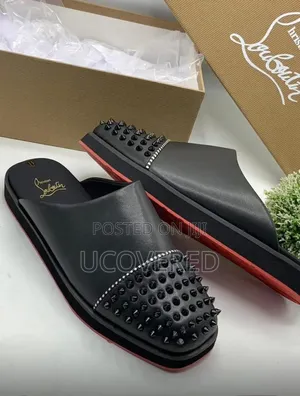 Christian Louboutin Spikeasy Black Leather Slippers