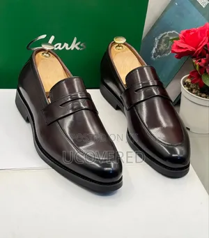 Clarks Black Leather Penny Loafers