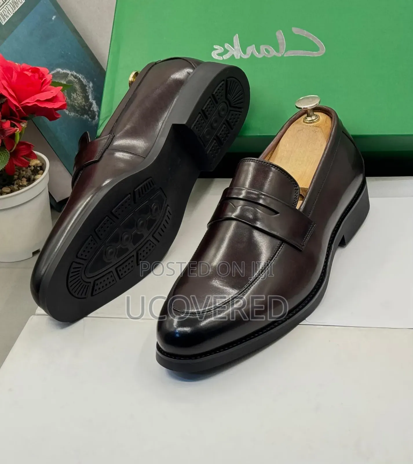 Clarks Black Leather Penny Loafers