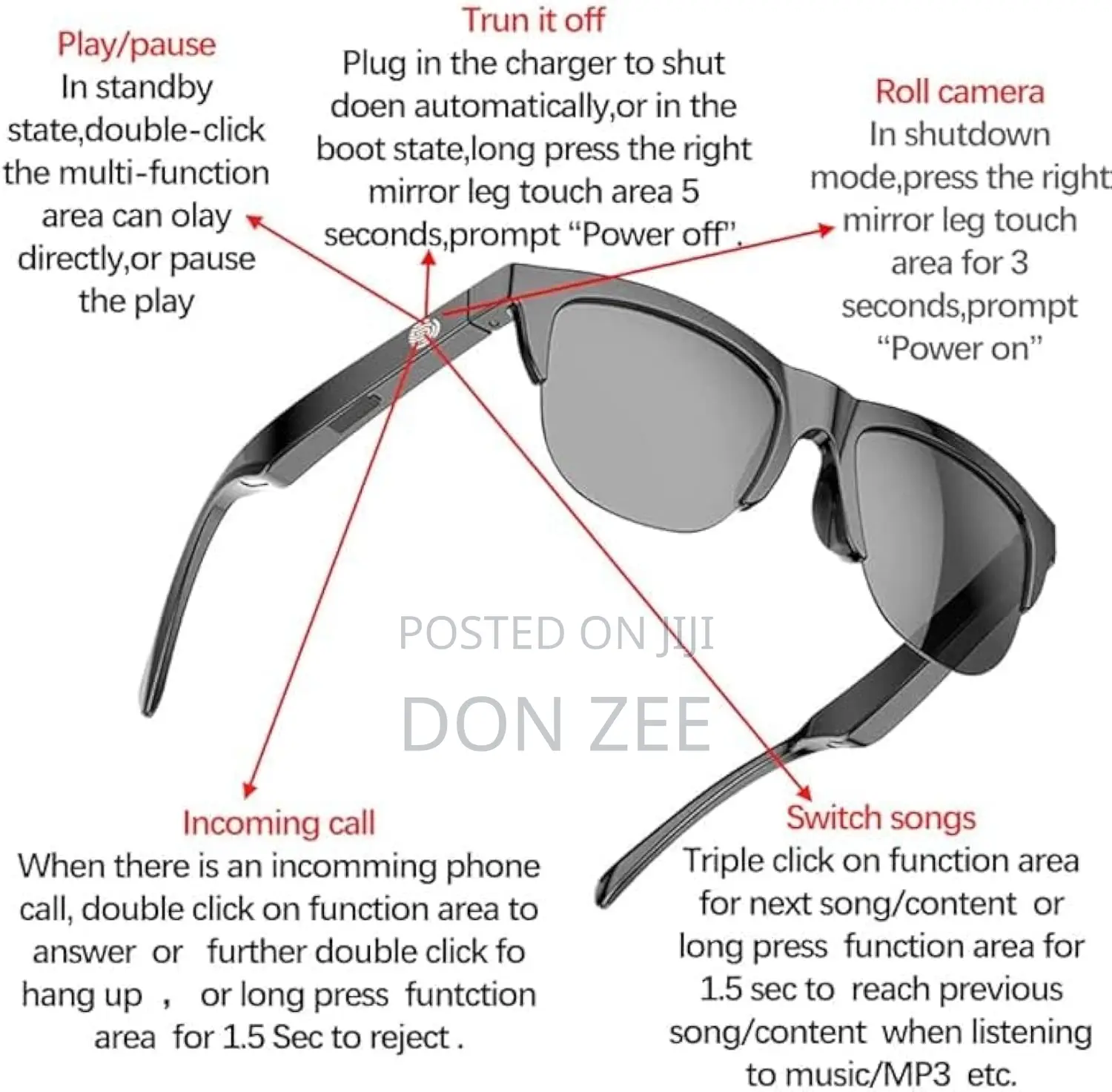 Smart Wireless Bluetooth Sunglasses Built-in Microphone Speakers Touch