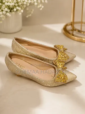 Golden Glam Crystal Bow Pointed Flats