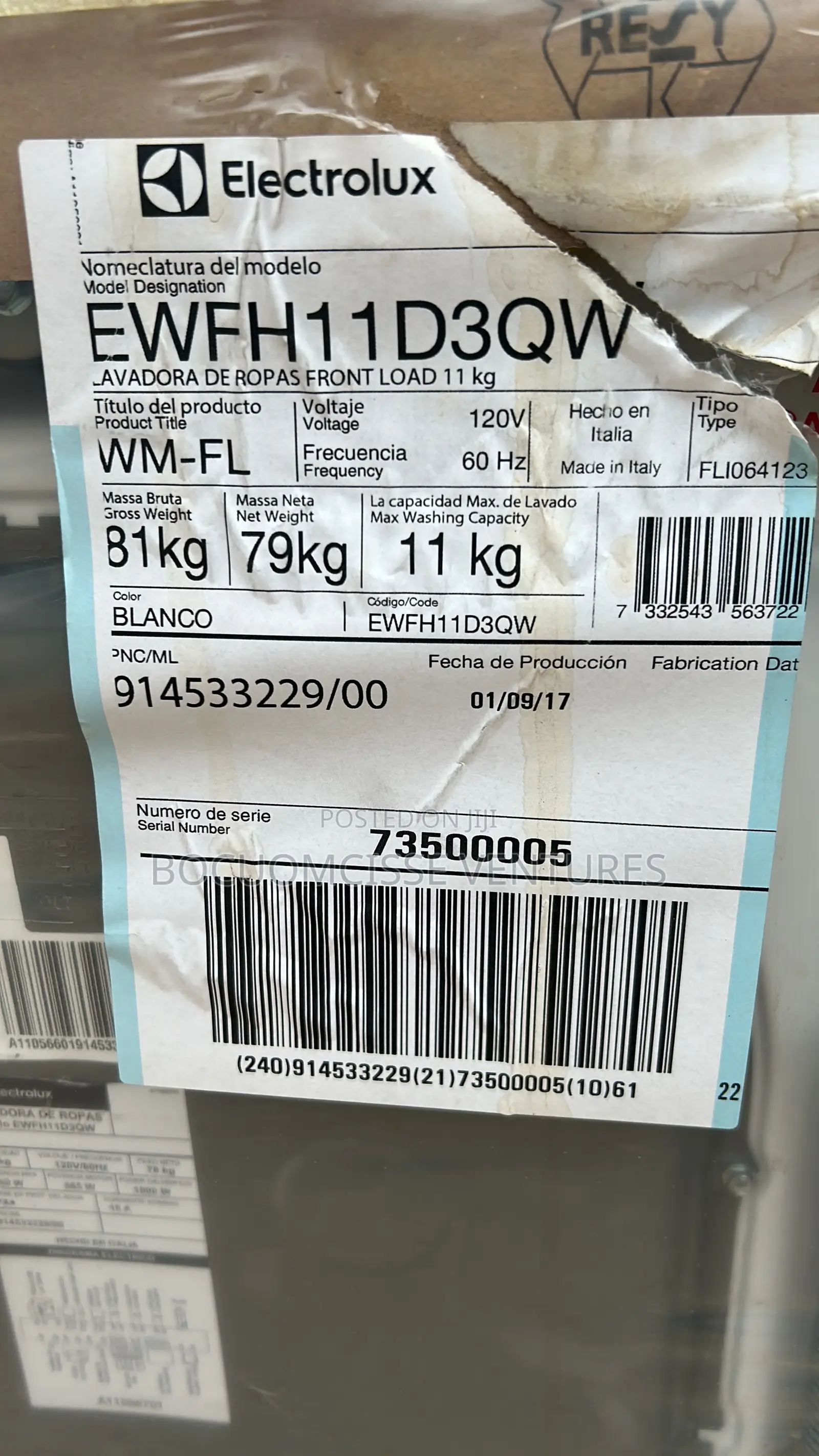 Electrolux 11kg Washing Machine Wash Dryer Vapor System