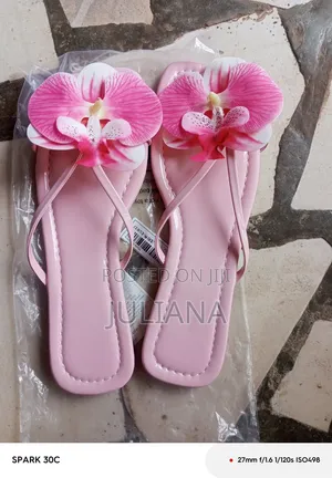 Ladies Beige Bow Flat Slippers Size (37-42) and Pink Orchid Slippers