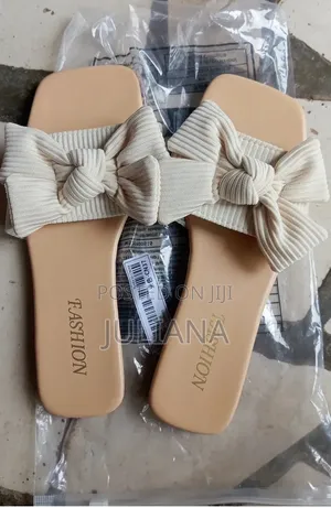Ladies Beige Bow Flat Slippers Size (37-42) and Pink Orchid Slippers