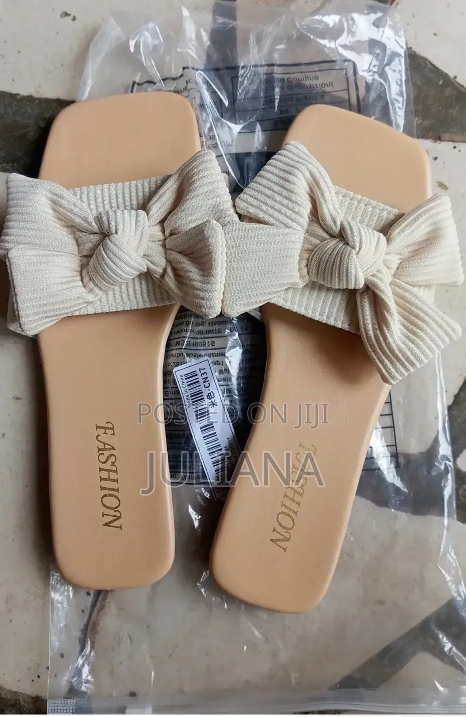 Ladies Beige Bow Flat Slippers Size (37-42) and Pink Orchid Slippers