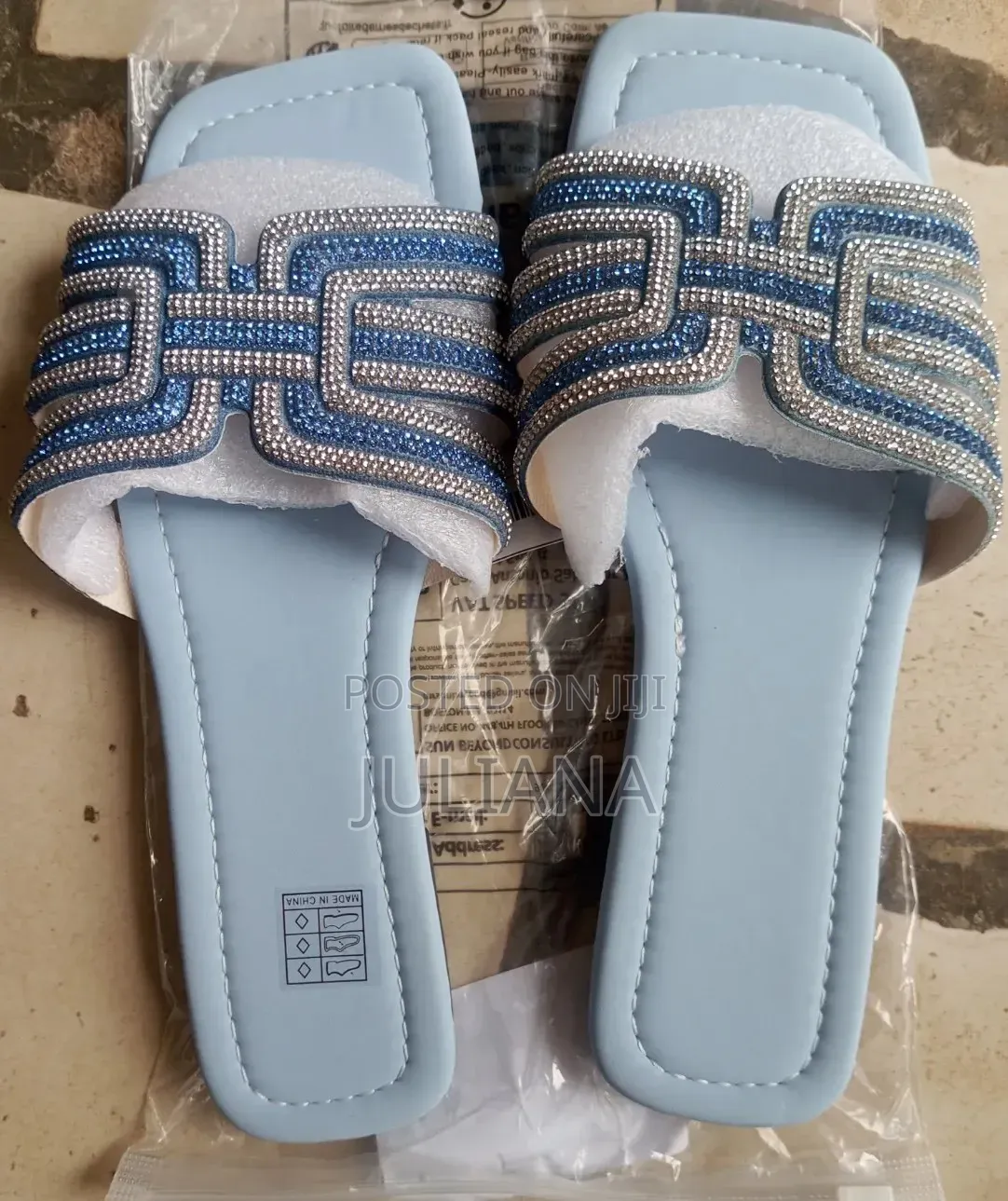 Ladies Light Blue Orchid Flower Flat Slippers Size (38-42)-New