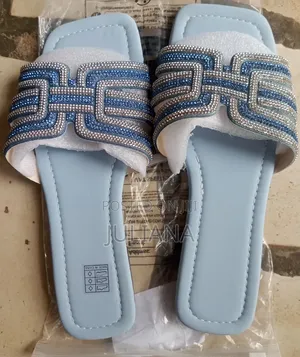 Ladies Light Blue Orchid Flower Flat Slippers Size (38-42)-New