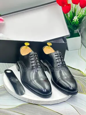 Men’s Black Cap Toe Oxford Shoes | Premium Leather Lace-Up