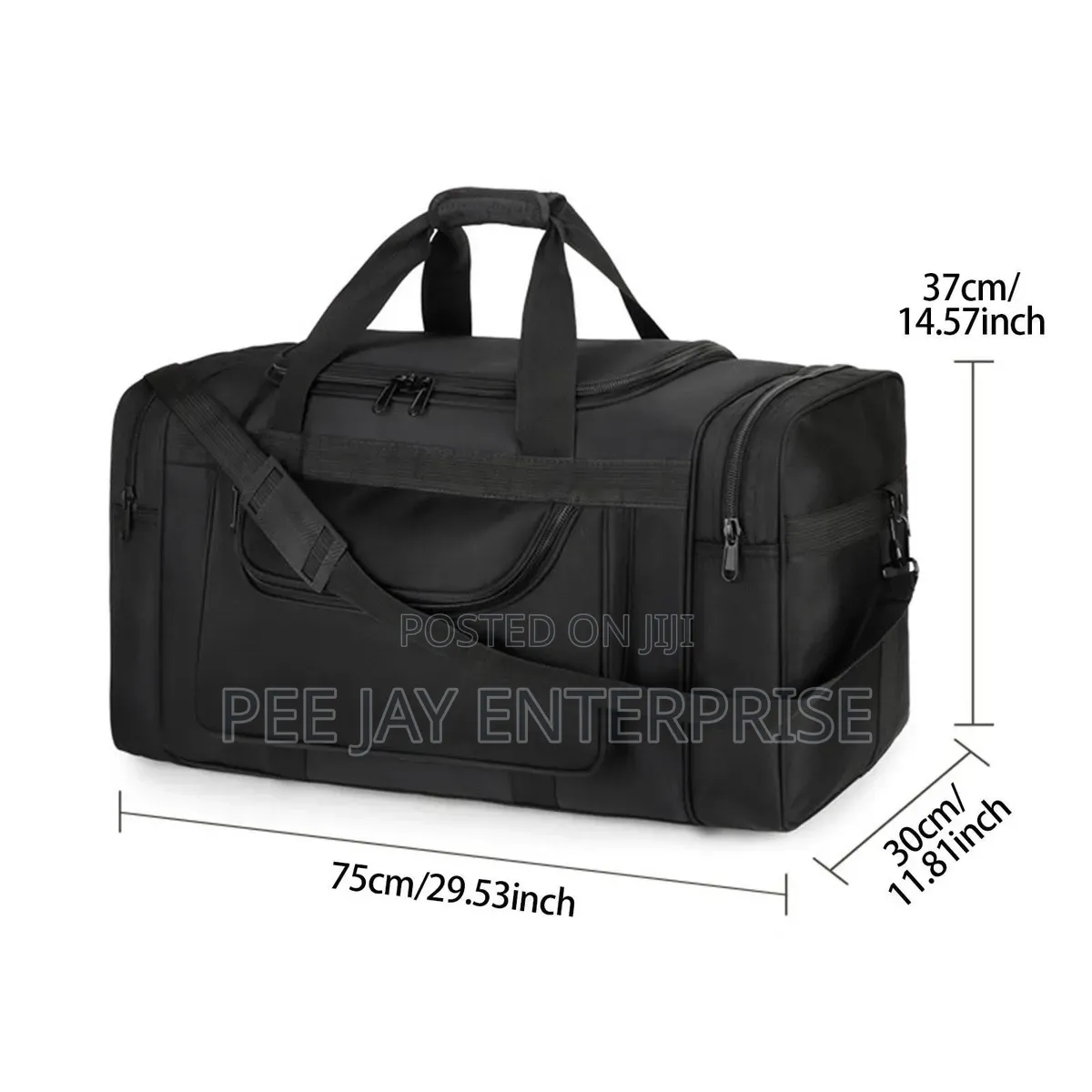 Black Large-Capacity Multi-Pocket Travel Duffle Bag