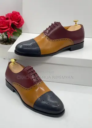 Men's Tri-Color Leather Brogue Oxford Lace-Up Formal Shoes