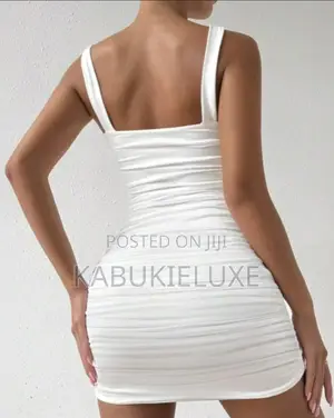 Elegant White Ruched Bodycon Mini Dress