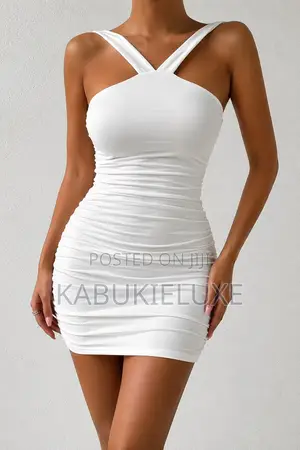 Elegant White Ruched Bodycon Mini Dress