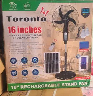 16" Rechargeable Stand Fan With Solar Panel