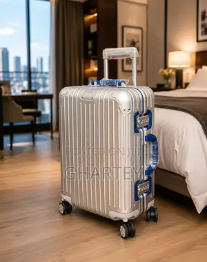 Rimowa Premium Aluminum Silver Blue Cabin Size Travel Suitcase.