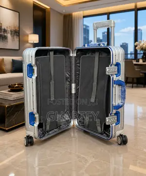 Rimowa Premium Aluminum Silver Blue Cabin Size Travel Suitcase.