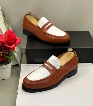 Brown White Men's Leather Penny Loafers | Executive Shoes