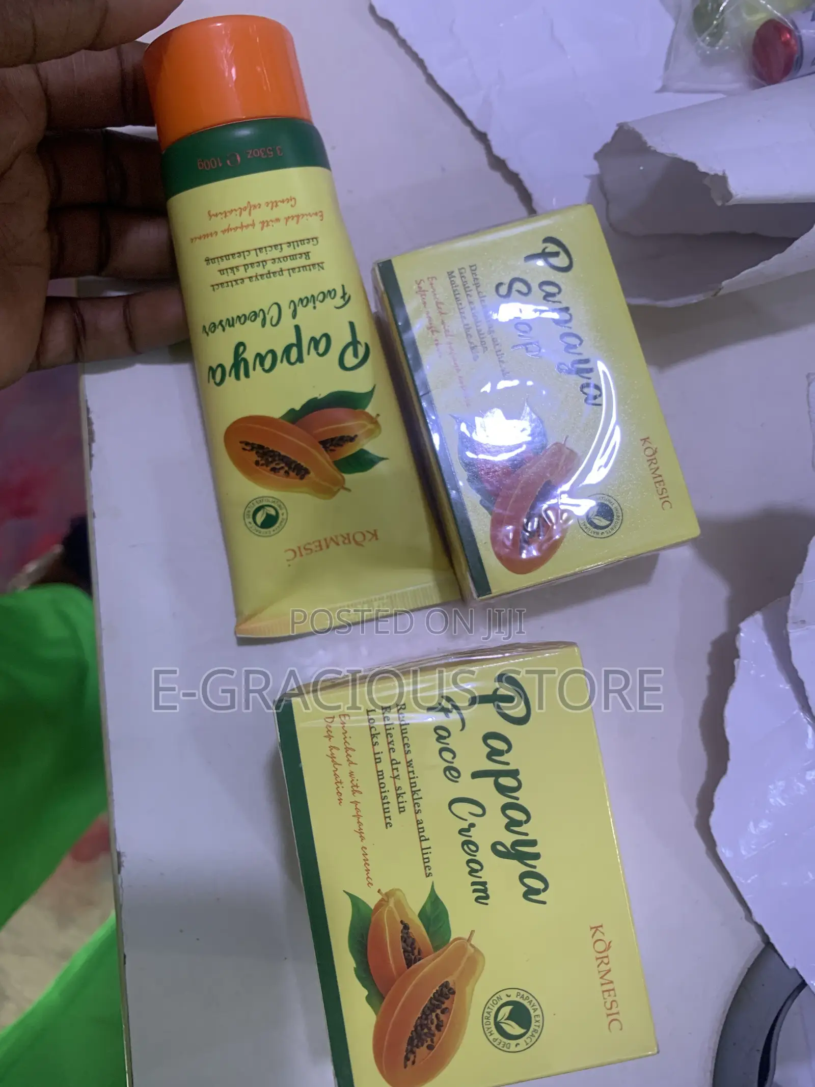 Kormesic Papaya Skincare Set – Soap, Facial Cleanser Face Cream