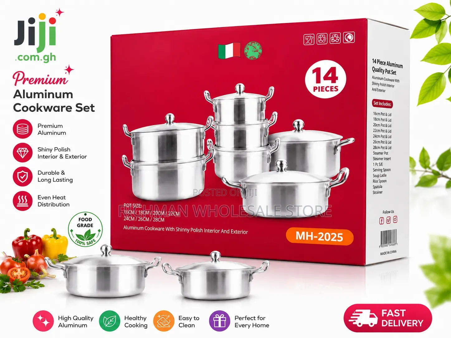 14-Piece Aluminum Cookware Set With Lids – Premium Quality Pots