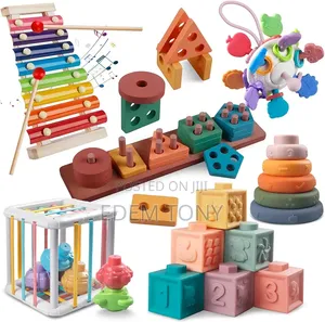 6-in-1 Wooden Montessori Set ;Blocks,activity Cube Teething Toys