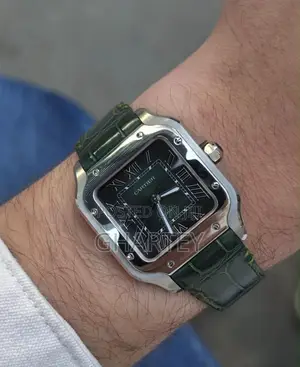 Cartier De Santos Green Ombré Leather Solid Engine Watch