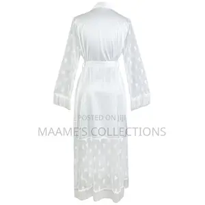 Luxury White Satin Bridal Robe With Heart Mesh Sleeves Tassel Hem