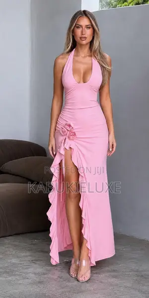 Pink Halter Neck Maxi Dress for Women |