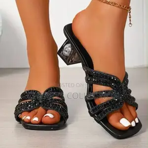 Women’s Rhinestone Crystal Block Heel Slide Sandals