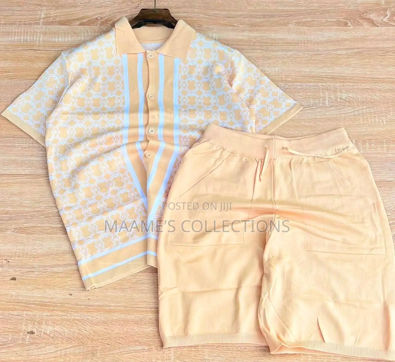 Luxury Men’s Knitted Polo Top Down Shorts Set –2-Piece Summer Outfit