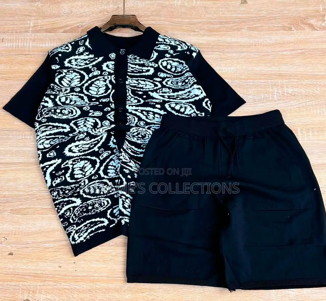 Luxury Men’s Knitted Polo Top Down Shorts Set –2-Piece Summer Outfit