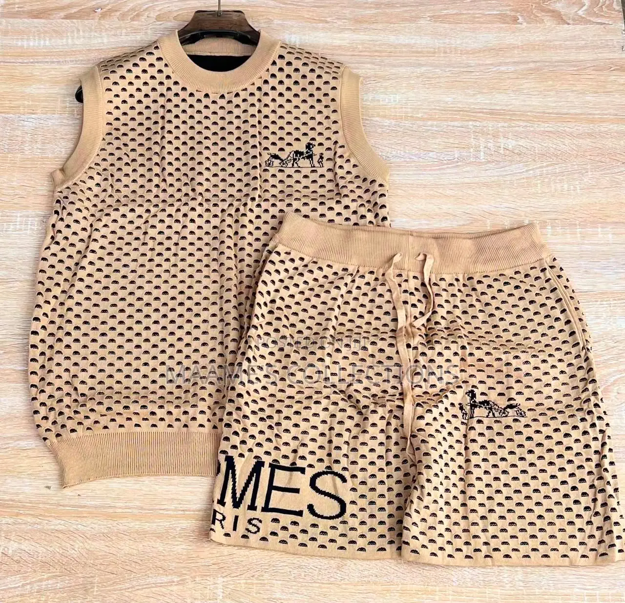 Luxury Men’s Knitted Polo Top Down Shorts Set –2-Piece Summer Outfit
