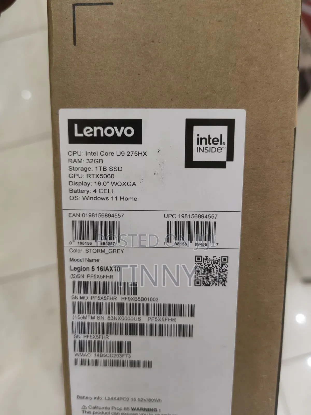 New Laptop Lenovo Legion 5 32GB Intel Core Ultra 9 SSD 1T