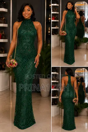 Elegant Beaded Emerald Dinner Dress
