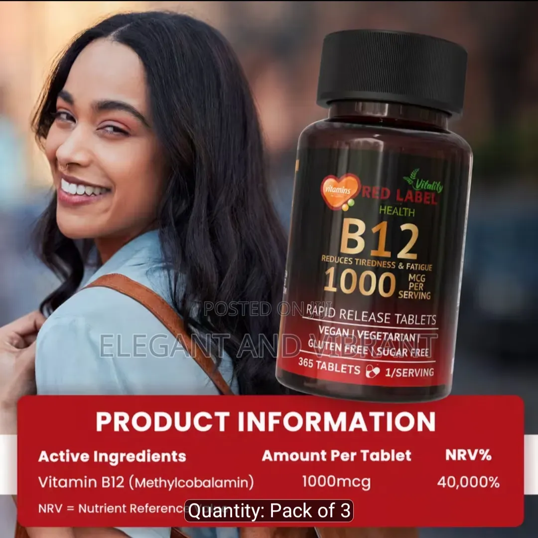 Vitamin B12 From Red Lebel UK. 365 Tablets for a Whole Year Support