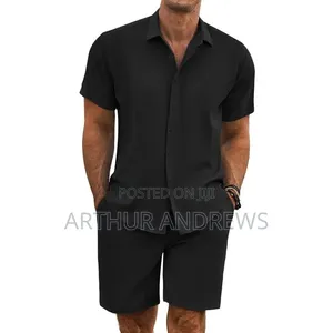 Men’s Cotton Shirt Shorts Set – Casual 2-Piece Outfit